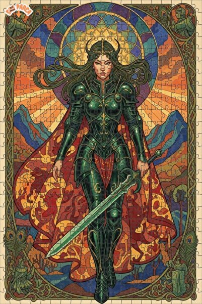 Teona Ahşap لغز خشبي مستوحى من الفن لملكة المحارب المدرعة الخضراء 500 قطعة 50x30