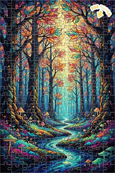Teona Ahşap لغز خشبي بتصميم فسيفساء نهر الغابة السحرية، ذو طابقين، مؤطر، 200 ...