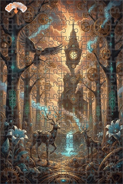 Teona Ahşap ألغاز خشبية على شكل غزلان ميكانيكية وساعة في غابة ستيمبانك بإطار ...