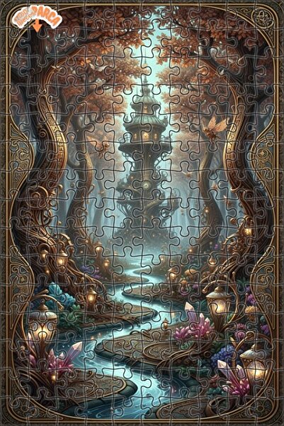 Teona Ahşap لغز خشبي مؤطر بطبقتين، بتصميم برج الغابة الغامضة بمظهر لوحة زيتية...