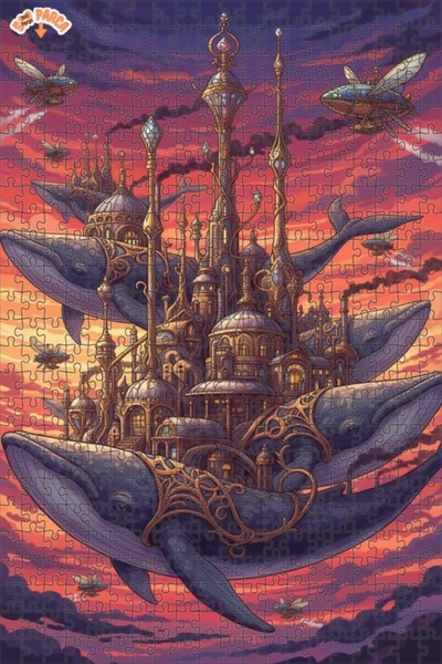 Teona Ahşap لغز خشبي بإطار مزدوج الطبقات من Flying Whale Steampunk City 500 ق...
