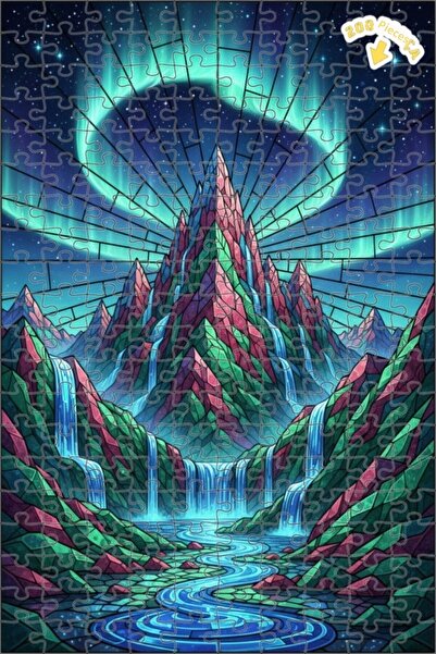 Teona Ahşap ألغاز خشبية مؤطرة بطبقتين بتصميم فن الزجاج الملون لشلالات الجبال ...