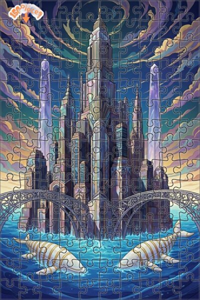 Teona Ahşap لغز خشبي رائع بإطار مزدوج الطبقات من فن مدينة الحوت 150 قطعة 20x30