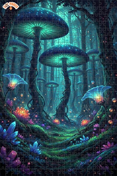 Teona Ahşap لغز خشبي مؤطر بطبقتين مزين بفطر الغابة السحرية وزهور كريستالية، 5...