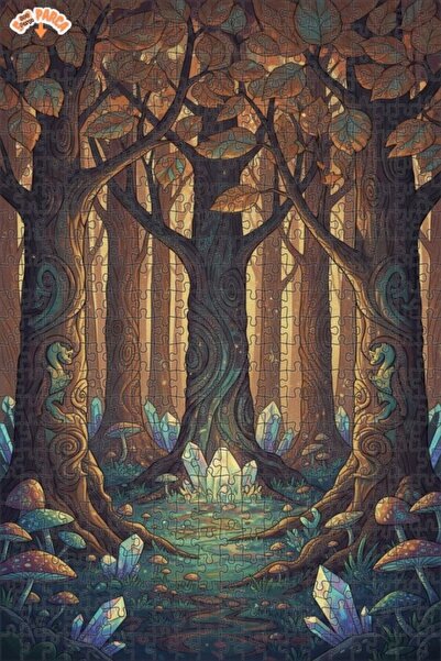 Teona Ahşap لغز خشبي مؤطر بطبقتين مزين بكريستال الغابة الغامضة 500 قطعة 50x30