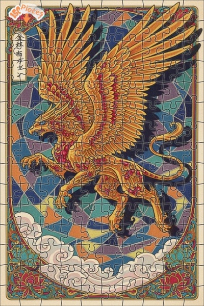 Teona Ahşap لغز خشبي بإطار مزدوج الطبقات على شكل جريفين أسطوري ذو أجنحة ذهبية...