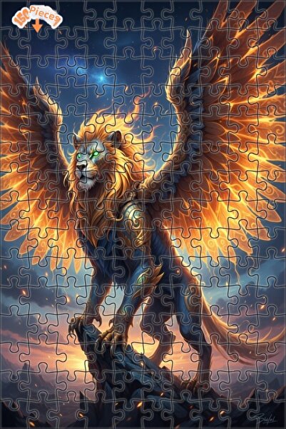 Teona Ahşap لغز خشبي مؤطر بطبقتين بمظهر لوحة زيتية لأسد ذو أجنحة غامضة 150 قط...