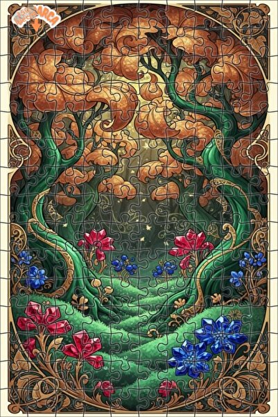 Teona Ahşap لغز خشبي مؤطر بطبقتين بمظهر لوحة زيتية بتصميم حكاية الغابة السحري...