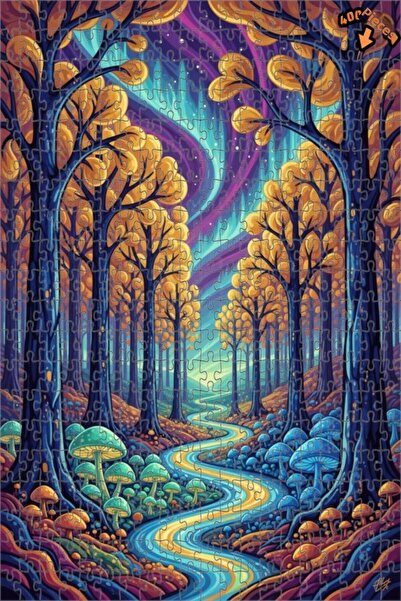 Teona Ahşap لغز خشبي مؤطر بطبقتين بمظهر لوحة زيتية لغابة سحرية 400 قطعة 35×35