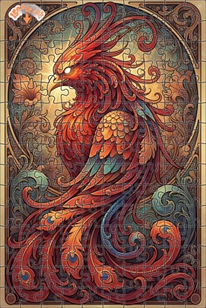 Teona Ahşap لوحة فنية رائعة على شكل طائر الفينيق بمظهر زيتية، لغز خشبي بإطار ...