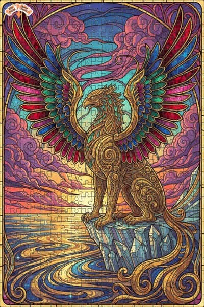 Teona Ahşap لغز خشبي مؤطر بطبقتين من الفن الخيالي للغريفين ذو الأجنحة الفخمة ...