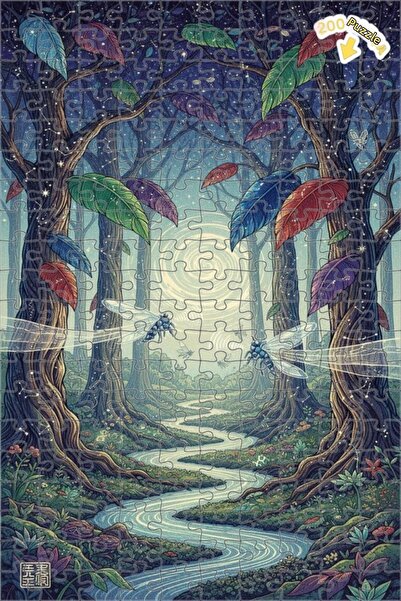 Teona Ahşap لغز خشبي مؤطر بطبقتين على شكل فراشات الغابة الغامضة 200 قطعة 25×35