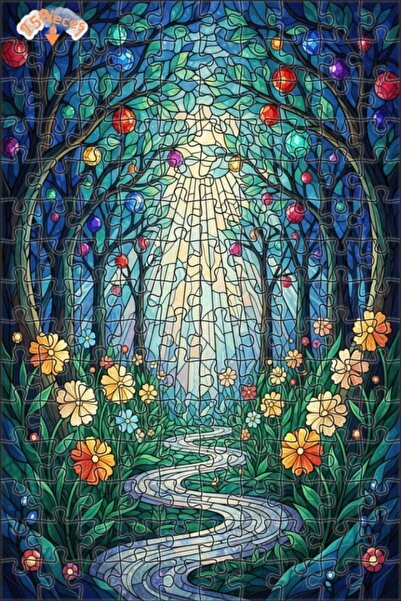 Teona Ahşap لغز خشبي مؤطر بطبقتين من مسار الغابة السحرية بفن الزجاج الملون وا...