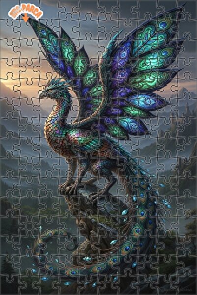 Teona Ahşap لغز خشبي مؤطر بطبقتين بتصميم فني لطائر الطاووس ذو الأجنحة التنيني...