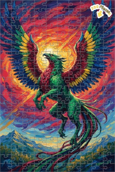 Teona Ahşap لغز خشبي رائع بإطار مزدوج الطبقات بمظهر لوحة زيتية لطائر الفينيق ...