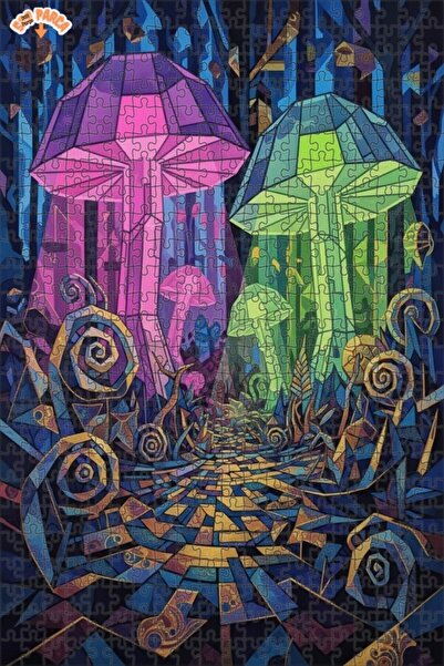 Teona Ahşap لغز خشبي مؤطر بطبقتين بتصميم فني هندسي لفطر الغابة السحرية 500 قط...