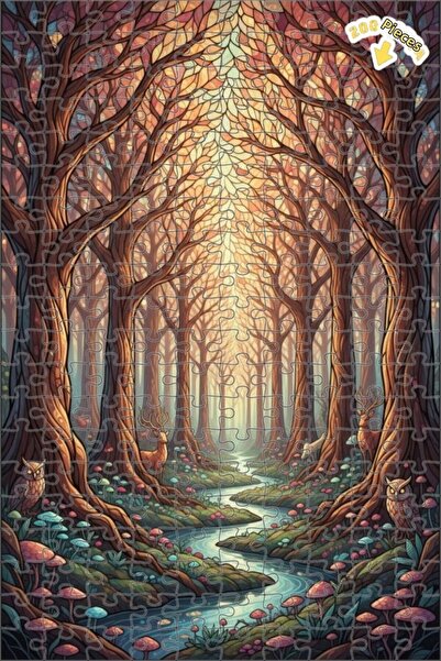 Teona Ahşap لغز خشبي مؤطر بطبقتين بمظهر لوحة زيتية لمنظر طبيعي لغابة ساحرة ون...