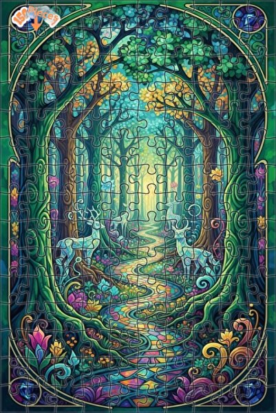 Teona Ahşap لوحة فنية لغزلان الغابة السحرية بمظهر الألوان المائية 150 قطعة 20×30