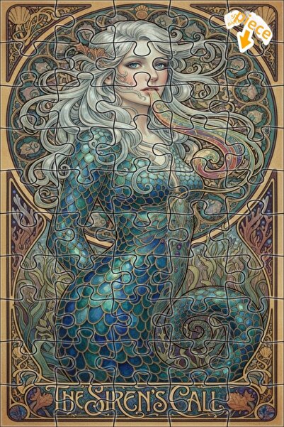 Teona Ahşap لوحة فنية بتصميم حورية البحر بمظهر لوحة زيتية، لغز خشبي بإطار مزد...