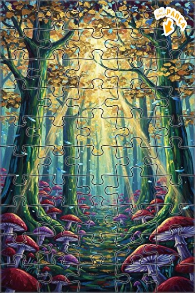 Teona Ahşap لغز خشبي مؤطر بطبقتين بمظهر لوحة زيتية لفطر الغابة الغامضة 50 قطع...