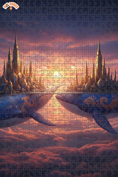 Teona Ahşap لوحة زيتية رائعة لمناظر مدينة الحوت، لغز خشبي بإطار مزدوج الطابق ...