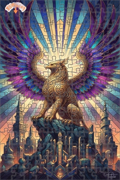 Teona Ahşap لغز خشبي بإطار مزدوج الطبقات بتصميم مدينة خيالية مع جريفين ذهبي ا...