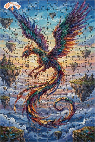 Teona Ahşap لغز خشبي بإطار ذو طابقين بمظهر لوحة زيتية ملونة لتنين سماوي 150 ق...