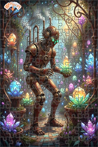 Teona Ahşap لغز فني على شكل روبوت ستيمبانك بتصميم حديقة كريستالية بمظهر لوحة ...