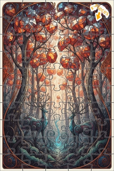 Teona Ahşap لغز خشبي مؤطر بطبقتين بمظهر لوحة زيتية لغزلان الغابة السحرية 50 ق...