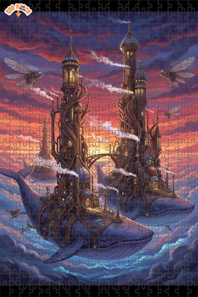 Teona Ahşap لغز خشبي مؤطر بطبقتين بمظهر لوحة زيتية لـ مدينة الحوت الطائر 500 ...