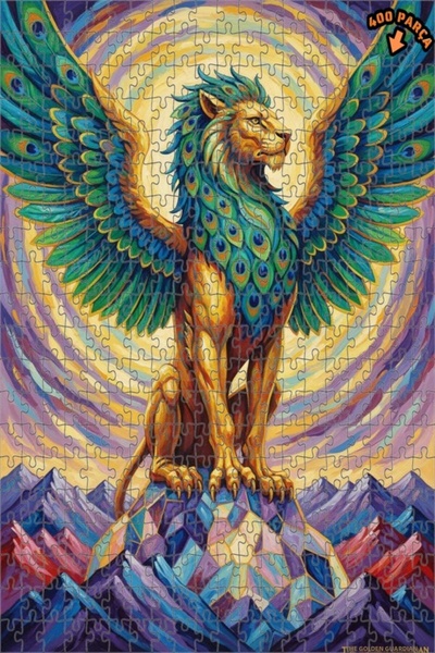Teona Ahşap لغز فني على شكل أسد ذهبي مجنح بمظهر لوحة زيتية 400 قطعة 35×35