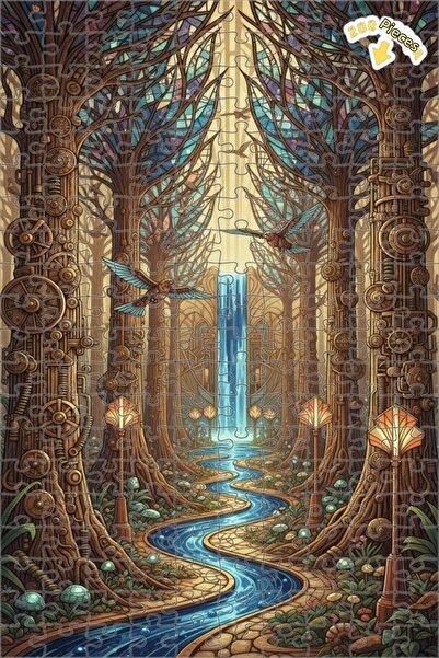 Teona Ahşap لغز خشبي مؤطر بطبقتين لشلال الغابة الغامضة 200 قطعة 25×35