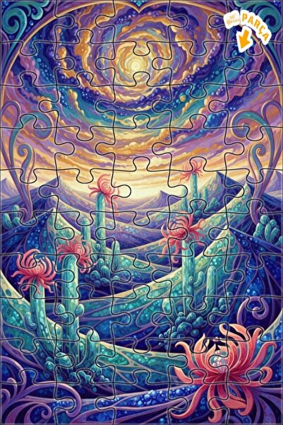 Teona Ahşap لغز خشبي بإطار مزدوج الطبقات بمظهر لوحة زيتية لزهور الصحراء السحر...