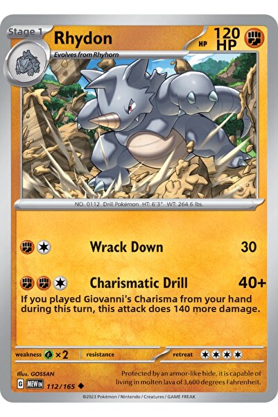 Pokemon TCG Rhydon 112/165 Uncommon Licensed Game Card (Sv151)