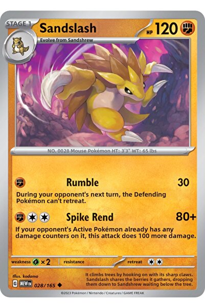Pokemon TCG Sandslash 28/165 Uncommon Licensed Game Card (Sv151)