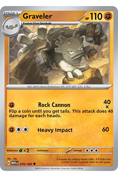 Pokemon TCG Graveler 75/165 Uncommon Licensed Game Card (Sv151)