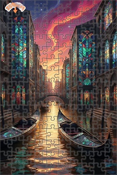 Teona Ahşap غروب الشمس الحالمة في قنوات البندقية، لغز خشبي بإطار مزدوج الطبقا...