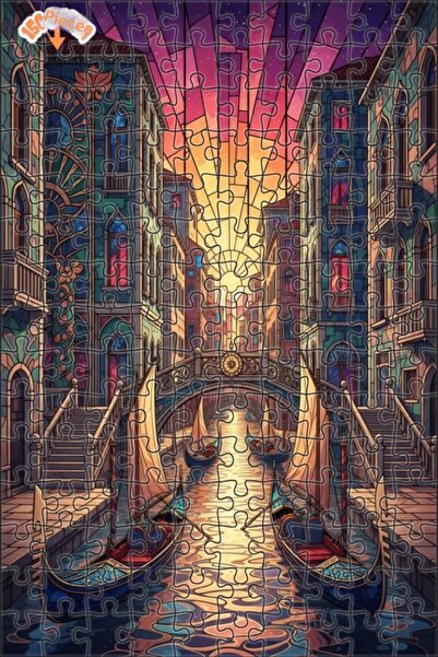 Teona Ahşap لغز خشبي بإطار مزدوج الطبقات لفن الزجاج الملون في قنوات البندقية ...