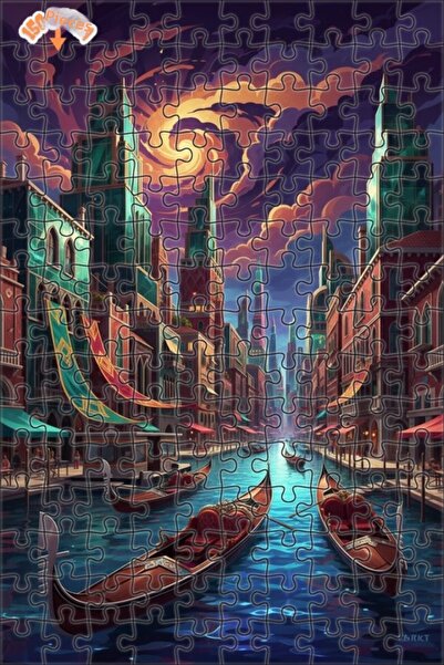 Teona Ahşap لغز خشبي على شكل قنوات فينيسيا بمظهر مائي خيالي، طابقين مع إطار، ...