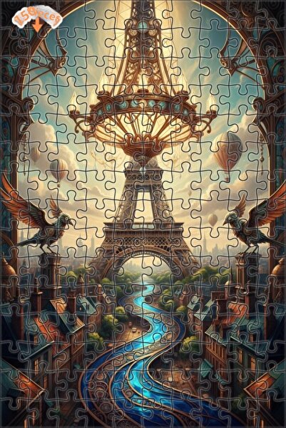 Teona Ahşap لغز خشبي مؤطر بطبقتين على طراز ستيمبانك بمظهر لوحة زيتية لمدينة ب...