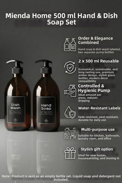 Mienda Home Amber Color 2-Piece Glass Soap Dispenser Set – Hand Wash & Dish Wash Pump Set |   500 ml