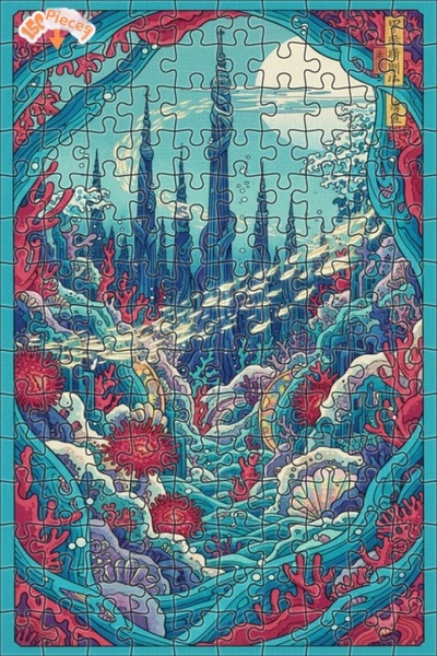 Teona Ahşap لغز خشبي مؤطر بطبقتين بمظهر لوحة زيتية لمدينة غامضة تحت البحر 150...