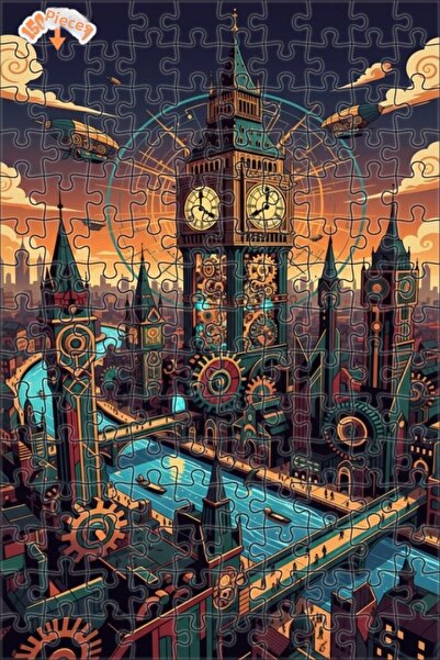 Teona Ahşap لغز خشبي بإطار مزدوج الطبقات بتصميم برج الساعة على طراز ستيمبانك ...