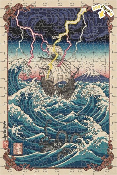 Teona Ahşap لغز خشبي بتصميم هجوم الكراكن في البحر المموج العملاق بمظهر اللوحا...