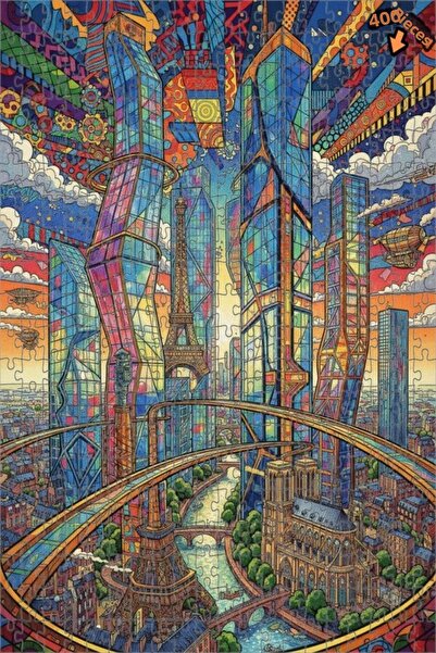 Teona Ahşap لغز خشبي بإطار ذو طابقين بمظهر لوحة زيتية لمنظر باريس الملون 400 ...