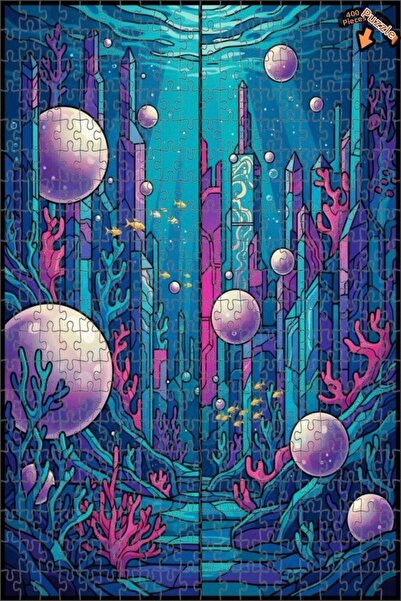 Teona Ahşap لغز خشبي مؤطر بطبقتين بمظهر لوحة زيتية لمدينة غامضة تحت البحر 400...