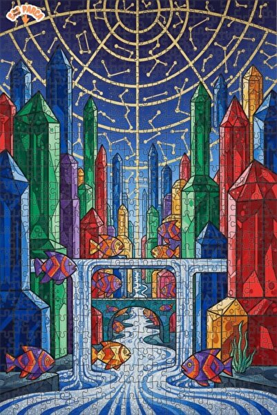 Teona Ahşap لوحة زيتية ملونة للأسماك في مدينة الكريستال، لغز خشبي بإطار مزدوج...