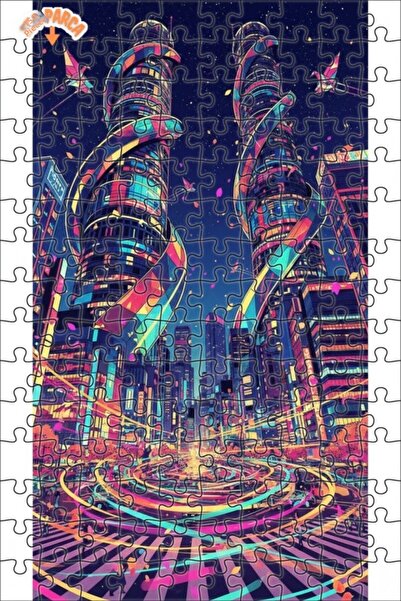 Teona Ahşap لوحة زيتية ملونة لمنظر المدينة المستقبلية، لوحة خشبية مؤطرة ذات ط...