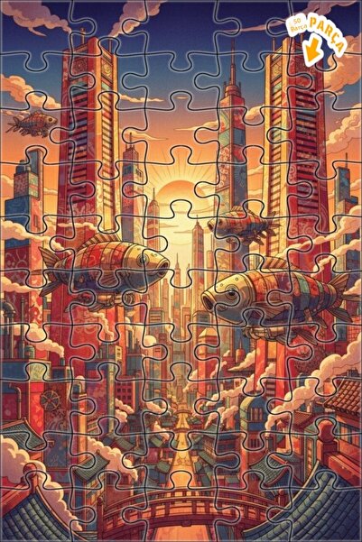 Teona Ahşap لغز خشبي مؤطر بطبقتين بتصميم مشهد مدينة الأسماك الطائرة مع لوحة ز...