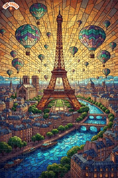 Teona Ahşap لغز خشبي بتصميم باريس دريم مع زجاج ملون، لغز خشبي بإطار مزدوج الط...